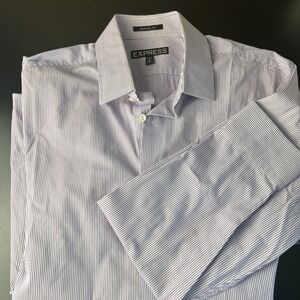 Express Button Up‎ Shirt Men's Medium 100% Cotton Striped Purple White Button Up